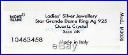 Montblanc Sterling Silver Star Grande Dame Ring Pearl Quartz New Italy Size 52