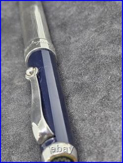 Montegrappa 1055 VI Sterling Silver Ballpoint Pen Twist Mechanism Blue Finish