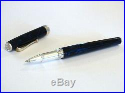 Montegrappa 300 Rollerball Pen In Blue Lacquer & Sterling Silver 925 Nos