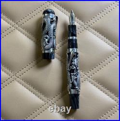 Montegrappa Dragon 1995 Sterling Silver Fountain Pen Medium 18K Gold NIB Rare