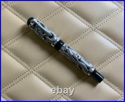 Montegrappa Dragon 1995 Sterling Silver Fountain Pen Medium 18K Gold NIB Rare