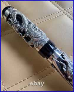 Montegrappa Dragon 1995 Sterling Silver Fountain Pen Medium 18K Gold NIB Rare