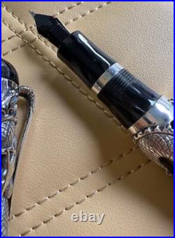 Montegrappa Dragon 1995 Sterling Silver Fountain Pen Medium 18K Gold NIB Rare
