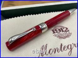 Montegrappa Emblema Red Celluloid Marble Sterling Silver Ag925 Ballpoint Pen