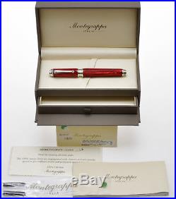 Montegrappa Emblema red celluloid & sterling silver fountain pen new in box