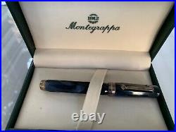 Montegrappa Micra Clear Blue Marble Sterling Silver Trim Mini Ballpoint Pen