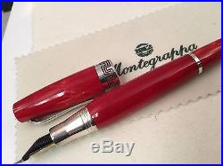 Montegrappa Miya Red 18k Fine Point Fountain Pen ISMYT1CR Sterling Silver Trim