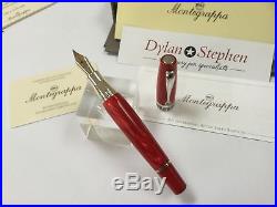 Montegrappa Miya red celluloid and sterling silver fountain pen 18K broad nib