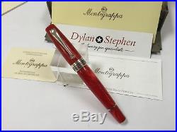 Montegrappa Miya red celluloid and sterling silver fountain pen 18K broad nib