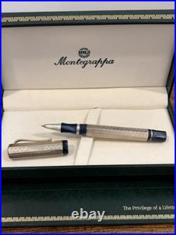 Montegrappa Privilege Sterling Silver 925 Greek Key Rollerball Pen Blue with Box