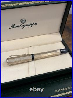 Montegrappa Privilege Sterling Silver 925 Greek Key Rollerball Pen Blue with Box