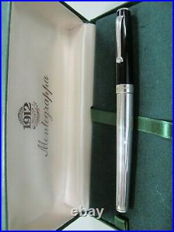 Montegrappa Sterling Silver & Black Fountain Pen 18KT Med. Point in Box Mint