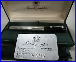 Montegrappa Sterling Silver & Black Fountain Pen 18KT Med. Point in Box Mint