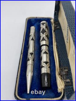 Morrison Sterling Silver Filigree Ring Top Fountain Pen/Pencil Set C 1929
