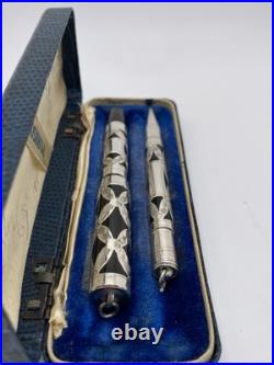 Morrison Sterling Silver Filigree Ring Top Fountain Pen/Pencil Set C 1929