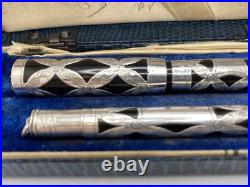 Morrison Sterling Silver Filigree Ring Top Fountain Pen/Pencil Set C 1929