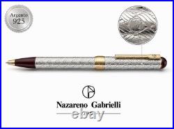 NAZARENO GABRIELLI Vintage 925 Silver Ballpoint Pen Engraved Bordeaux Profiles