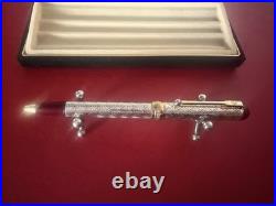 NAZARENO GABRIELLI Vintage 925 Silver Ballpoint Pen Engraved Bordeaux Profiles