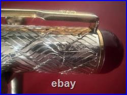 NAZARENO GABRIELLI Vintage 925 Silver Ballpoint Pen Engraved Bordeaux Profiles