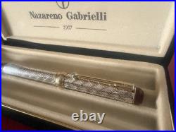 NAZARENO GABRIELLI Vintage 925 Silver Ballpoint Pen Engraved Bordeaux Profiles