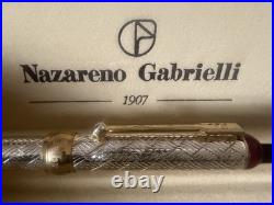 NAZARENO GABRIELLI Vintage 925 Silver Ballpoint Pen Engraved Bordeaux Profiles