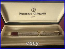 NAZARENO GABRIELLI Vintage 925 Silver Ballpoint Pen Engraved Bordeaux Profiles