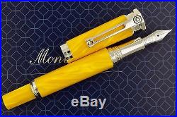 NEW + BOX Montegrappa Emozione Yellow & Sterling Silver Trim Fountain Pen M Nib