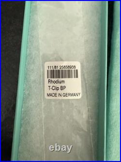 NEW! NEVER USED Tiffany T-Clip Retractable Silver Rhodium Pen, made in Germany