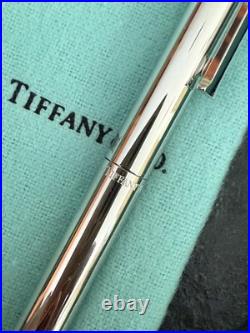 NEW! NEVER USED Tiffany T-Clip Retractable Silver Rhodium Pen, made in Germany