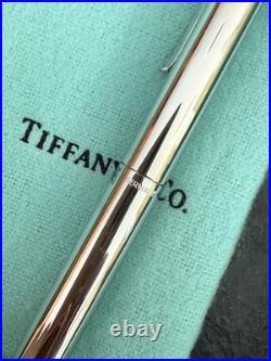 NEW! NEVER USED Tiffany T-Clip Retractable Silver Rhodium Pen, made in Germany