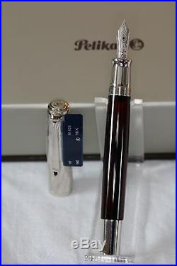NEW Retired New Pelikan M625 STERLING SILVER And Red 14K Fine nib Fountain PEN