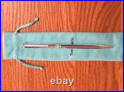 NIB Tiffany T-Clip Ballpoint Pen Retractable withTiffany Blue Accent, Dust Bag