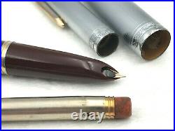 NOS! 1st YEAR 1941 PARKER 51 STERLING SILVER CORDOVAN BROWN DJ FOUNTAIN PEN SET