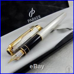 NOS Mint Parker Sonnet Sterling Silver Fougere Fountain Pen 18K Fine Nib