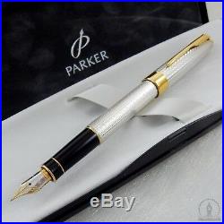 NOS Mint Parker Sonnet Sterling Silver Fougere Fountain Pen 18K Fine Nib