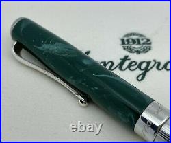 NOS Montegrappa 300 Series 925 Sterling Silver Green Marble Ballpoint Pen