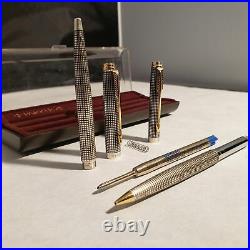 NOS Parker 75 Sterling Silver Cisele Ballpoint Pen and Mechanical Pencil Set