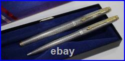 NOS Vintage Parker 75 Cisele Sterling Silver Roller Ball Pen & Ballpoint Pen set