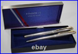 NOS Vintage Parker 75 Cisele Sterling Silver Roller Ball Pen & Ballpoint Pen set