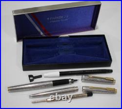 NOS Vintage Parker 75 Cisele Sterling Silver Roller Ball Pen & Ballpoint Pen set