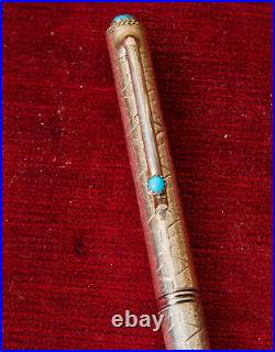 Navajo Sterling Silver Ballpoint Pen Turquoise Stamped Works