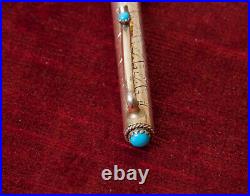 Navajo Sterling Silver Ballpoint Pen Turquoise Stamped Works