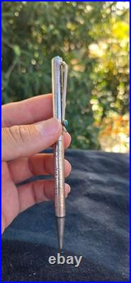 Navajo Sterling Silver Ballpoint Pen Two Turquoise Cabochons Stamped Works Great