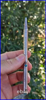 Navajo Sterling Silver Ballpoint Pen Two Turquoise Cabochons Stamped Works Great