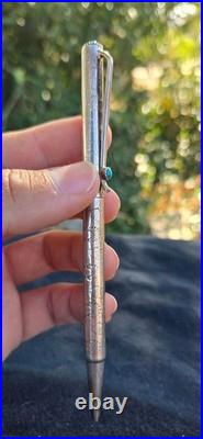 Navajo Sterling Silver Ballpoint Pen Two Turquoise Cabochons Stamped Works Great