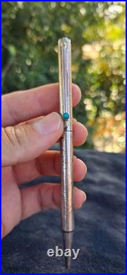 Navajo Sterling Silver Ballpoint Pen Two Turquoise Cabochons Stamped Works Great