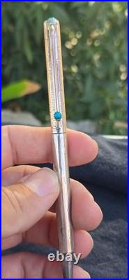 Navajo Sterling Silver Ballpoint Pen Two Turquoise Cabochons Stamped Works Great