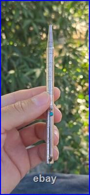 Navajo Sterling Silver Ballpoint Pen Two Turquoise Cabochons Stamped Works Great