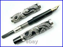 New 1997 Parker Limited Edition Sterling Silver Snake Overlay Fountain Pen 18k M