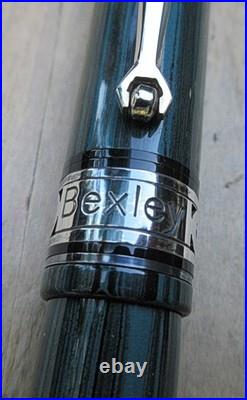 New Bexley LE DecoBand Woodgrain Ebonite Sterling Trim Ftn Pen BROAD 14k Nib